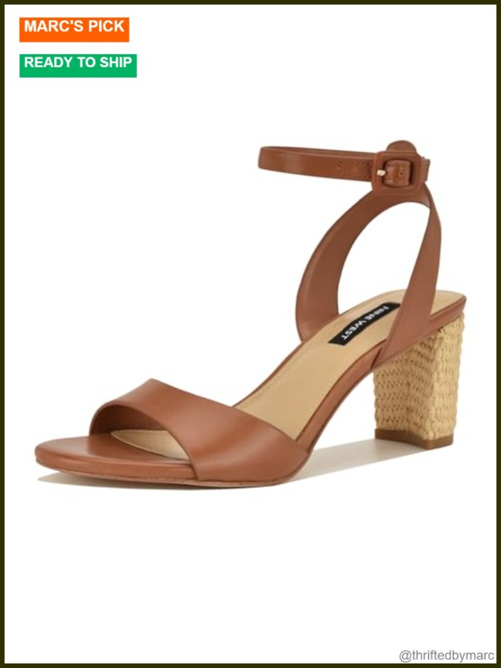 Nine West Pheba Faux Leather Block Heel Sandals 2.64" Heel